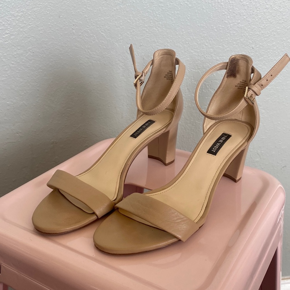 Nine West Nude Ankle Strap Sandal Heels